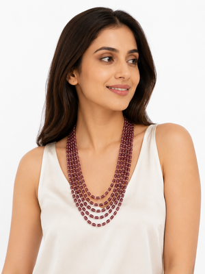 Multi-layer purple beads maala necklace, oval glass beads with pearl spacers, 22 inches 1