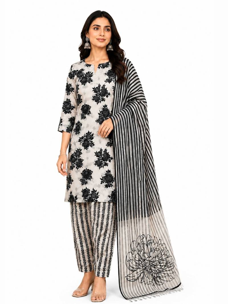 Women's Pure Cotton Unstitched Salwar Suit Material With Dupatta
