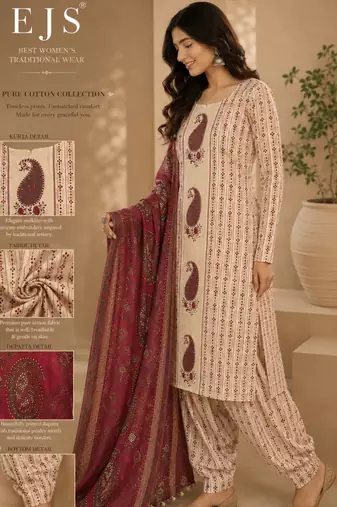 Women's Pure Cotton Unstitched Salwar Suit Material With Dupatta