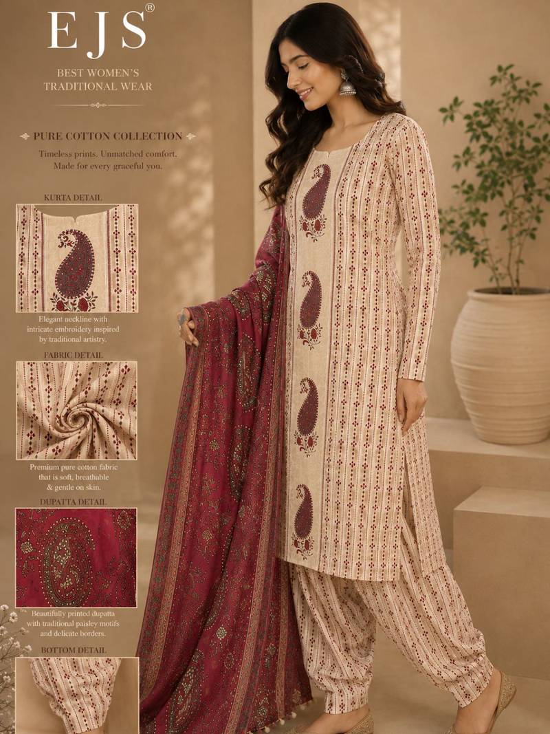 Women's Pure Cotton Unstitched Salwar Suit Material With Dupatta