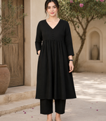 Women's black button rayon a-line kurta pant set