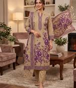 Beige colour muga cotton jamdani suit set