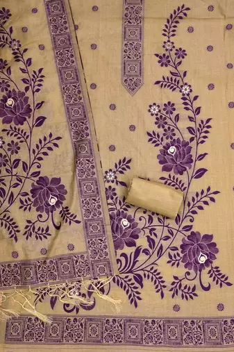 Beige colour muga cotton jamdani suit set