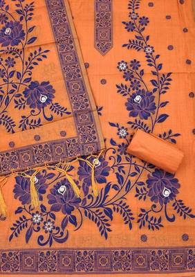 Orange colour muga cotton jamdani suit set 2