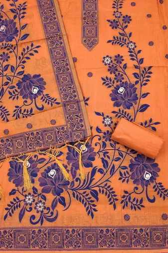 Orange colour muga cotton jamdani suit set