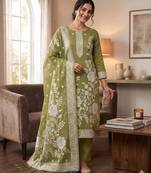 Olive colour muga cotton jamdani suit set