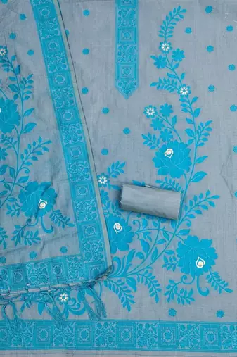 Grey colour muga cotton jamdani pichwai dress material