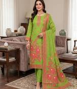 Green muga cotton jamdani suit set