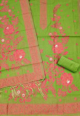 Green muga cotton jamdani suit set 2