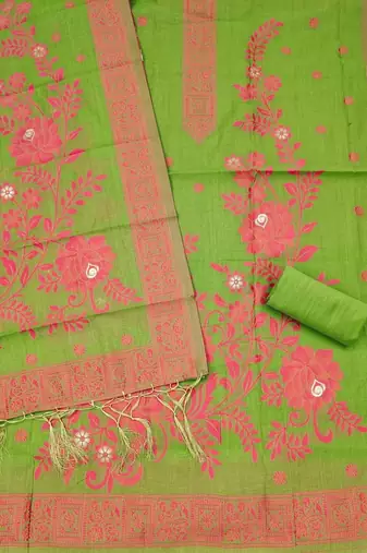Green muga cotton jamdani suit set