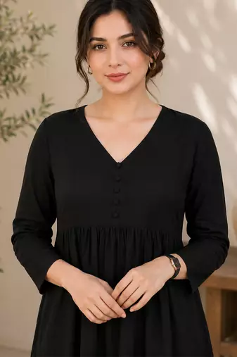 Women's black button rayon a-line kurta pant set