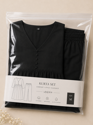 Women's black button rayon a-line kurta pant set 5
