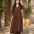 Women's chocolate brown button gathered a-line kurta pant set
