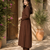 Women's chocolate brown button gathered a-line kurta pant set