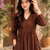 Women's chocolate brown button gathered a-line kurta pant set