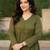 Olive green v-neck gathered kurta with pants