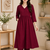 Women's maroon a-line gathered kurta with pant set