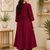 Women's maroon a-line gathered kurta with pant set
