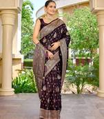 banarasi wine saree with heavy jacquard border & golden buti weaving | latest fancy saree collection