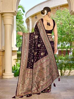 banarasi wine saree with heavy jacquard border & golden buti weaving | latest fancy saree collection 2