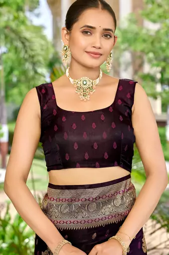 banarasi wine saree with heavy jacquard border & golden buti weaving | latest fancy saree collection