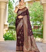 banarasi maroon saree with heavy jacquard border & golden buti weaving latest fancy saree collection