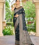 banarasi green saree with heavy jacquard border & golden buti weaving latest fancy saree collection