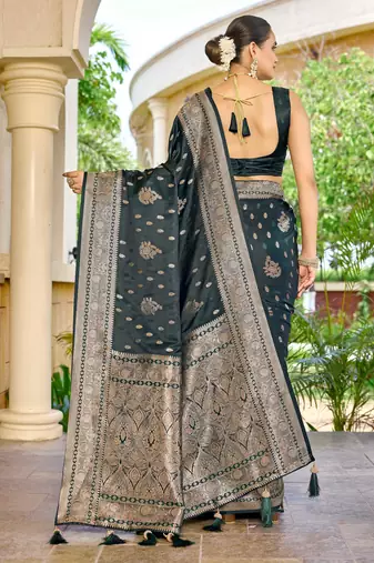 banarasi green saree with heavy jacquard border & golden buti weaving latest fancy saree collection