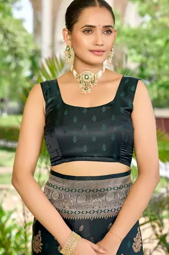 banarasi green saree with heavy jacquard border & golden buti weaving latest fancy saree collection