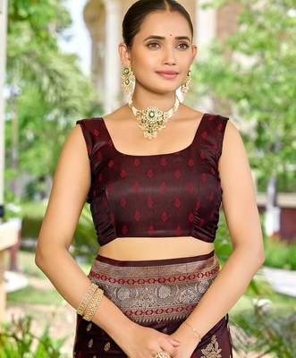 banarasi maroon saree with heavy jacquard border & golden buti weaving latest fancy saree collection 5