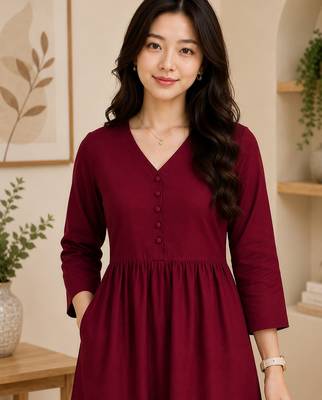 Women's maroon a-line gathered kurta with pant set 4