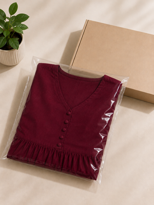 Women's maroon a-line gathered kurta with pant set 5