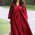 Women's  red v-neck 3 button gathered a-line kurta pant set