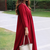 Women's  red v-neck 3 button gathered a-line kurta pant set
