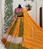 OLIVE COLOUR  Muslin Cotton Mirror Work Lehenga Choli