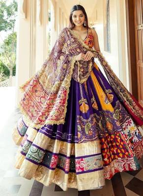 PURPLE COLOUR Muslin Cotton Mirror Work Lehenga Choli 1