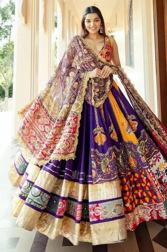 PURPLE COLOUR  Muslin Cotton Mirror Work Lehenga Choli