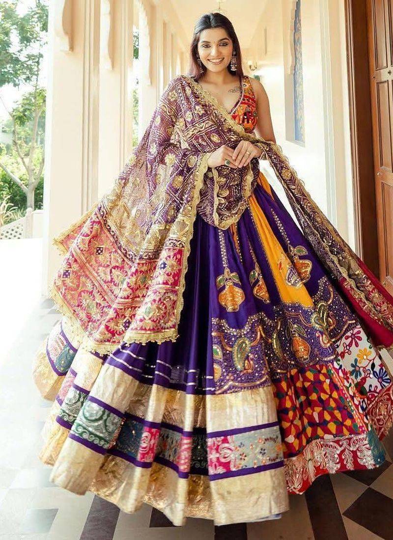 PURPLE COLOUR  Muslin Cotton Mirror Work Lehenga Choli