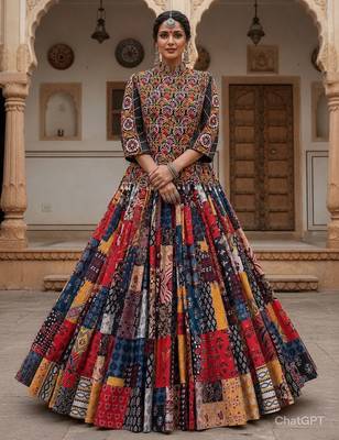 MULTICOLOR Muslin Cotton Mirror Work Lehenga Choli 1