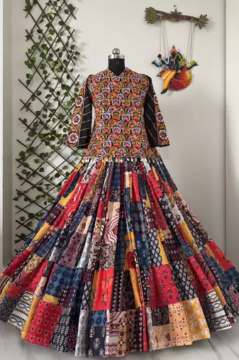 MULTICOLOR Muslin Cotton Mirror Work Lehenga Choli
