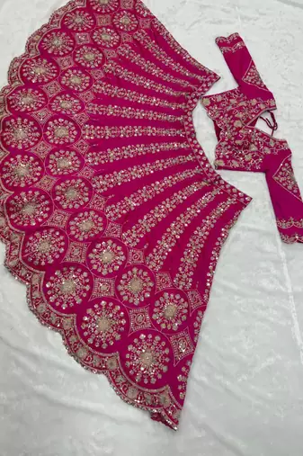 Hot Pink Bridal Lehenga Choli Dupatta Set Heavy Embroidery Wedding Lehenga Net For Women's