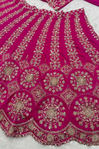 Hot Pink Bridal Lehenga Choli Dupatta Set Heavy Embroidery Wedding Lehenga Net For Women's