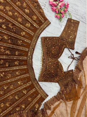 Brown Premium Soft Butterfly Net Lehenga Choli with Heavy Sequins Work For Women's 5