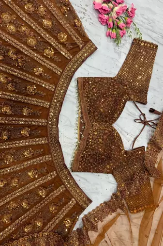 Brown Premium Soft Butterfly Net Lehenga Choli with Heavy Sequins Work For Women's