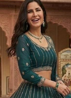 Teal Blue Designer Soft Net Lehenga Choli with Heavy Multi Thread Embroidery & Sequins Work For Women's 2