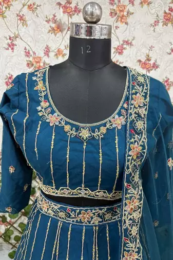 Teal Blue Designer Soft Net Lehenga Choli with Heavy Multi Thread Embroidery & Sequins Work For Women's