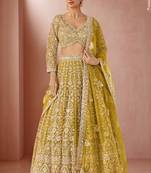 Yellow Premium Butterfly Net Embroidered Lehenga Choli with Dupatta For Women's