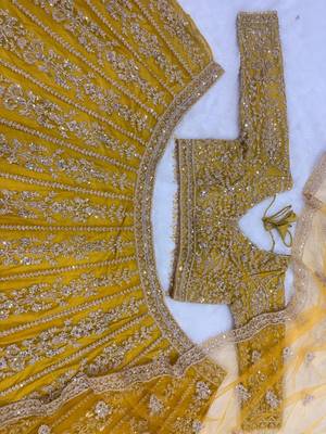 Yellow Premium Butterfly Net Embroidered Lehenga Choli with Dupatta For Women's 5