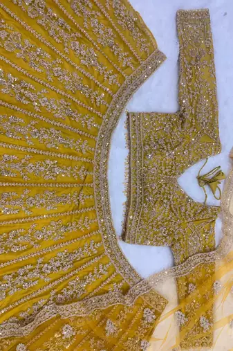 Yellow Premium Butterfly Net Embroidered Lehenga Choli with Dupatta For Women's