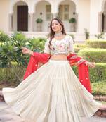 Off White (Cream ) Silk Embroidered Umbrella Lehenga Festive Wear For Women's